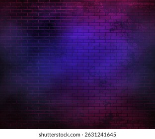 Abstract Neon Brick Wall Background. Mystery Glowing Stone Wall.