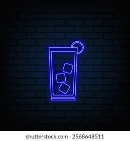 Abstract neon bright glowing glowing blue icon a signboard for a bar from an alcoholic cocktail.