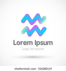 Abstract neon bright logo template two wave sign