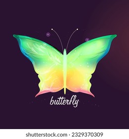 Abstract neon butterfly in the center. Vector.