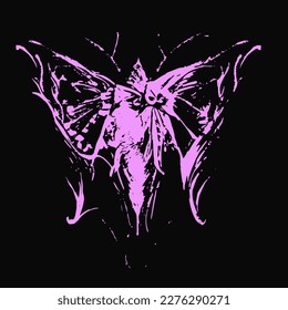 abstract neon butterfly, logo, vector with wings, sketch style