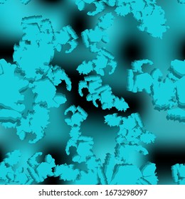 Abstract neon camouflage with different lines in bright blue and black color. Bright and colorful. Vector seamless pattern with blurred effect can be used as backdrop, print or wallpaper