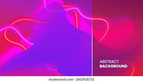 Abstract neon chaotic blurred background with halftone elements. Stock vector illustration.