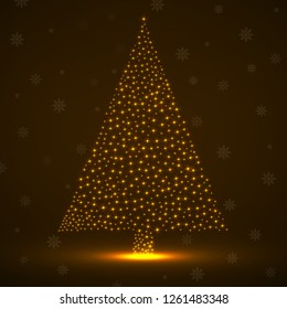 Abstract neon christmas tree of glowing snowflakes. Vector