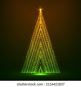 Abstract neon Christmas tree of glowing particles. Vector Illustration