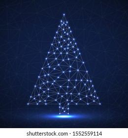 Abstract neon christmas tree of lines and dots, vector