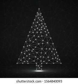 Abstract neon christmas tree of lines and dots, vector