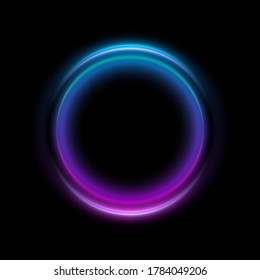 Abstrakter Neonzirkel-Banner. Techno-Rahmen mit leuchtendem Hintergrund. Vektorgrafik.