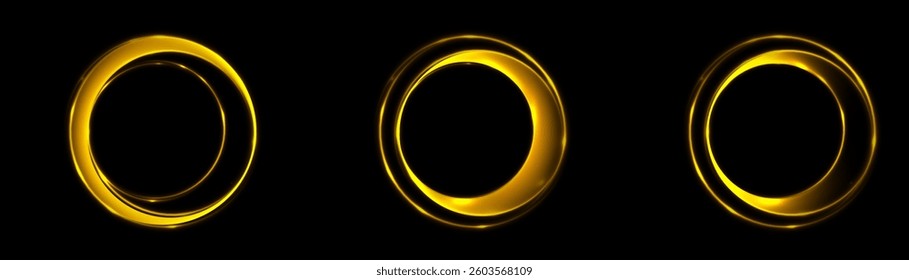 Abstract neon circles with smooth light transition effects on a dark background. Futuristic design. Vector graphics.