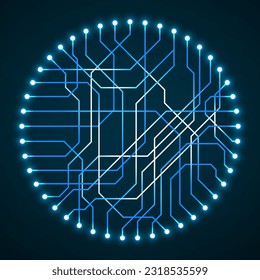 Abstract neon circuit board in the form circle. Technology background. Vector illustration