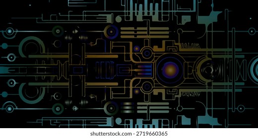 Abstraktes Neonschaltungsdesign mit Farbverlauf-Glanz und futuristischen Tech-Motiven für digitale Kunst moderner abstrakter Hintergrund.Vektorgrafik eps10