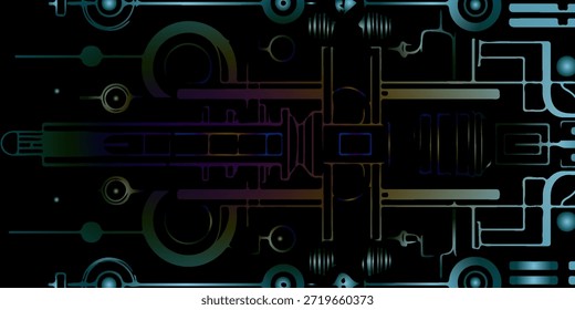 Diseño Abstractas Del Circuito Del Neón Con El Resplandor Del Gradiente Y Motivos Futurísticos De La Tecnología Para El Arte Digital