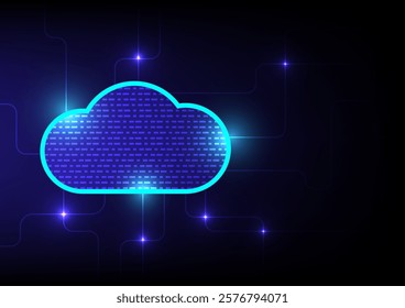 Abstract Neon Cloud Background blue Circuit Design for Digital Storage Technology. Vector graphics highlighting futuristic cloud storage and innovative tech concepts.