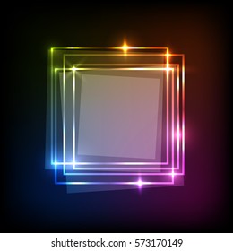 Abstract neon colorful background with squares banner, stock vector