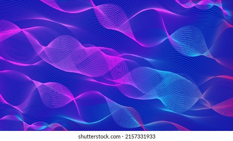 Abstract neon colorful blue and pink fractal background. Trippy digital backdrop. Glitch art illustration. Vibrant banner. Template. Wave line. Wallpaper. Cyberspace. NFT card. Cocer design. Screen