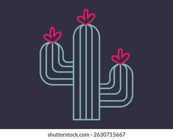 Abstract neon colorful botanical cactus illustration