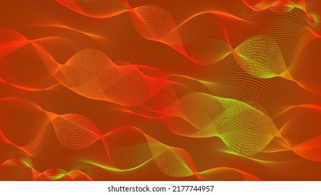 Abstract neon colorful orange yellow fractal background. Trippy digital backdrop. Glitch art. Vibrant banner. Template. Wave line. Wallpaper. Cyberspace. NFT card. Cover design. Screen. Solar energy.