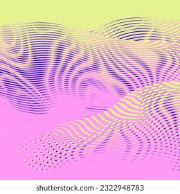 Abstract neon colors geometric texture with mountain landscape, gradient stripes and moire effect. For web design, cover backgroundness card, mobile apps, web banner, poster, package.