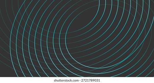 Abstrakte konzentrische Neoncyan-Kreise auf dunkelgrauem Hintergrund, Vektorgrafik.