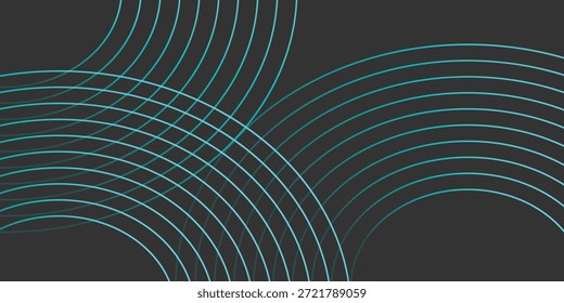 Abstrakte konzentrische Neoncyan-Kreise auf dunkelgrauem Hintergrund, Vektorgrafik.