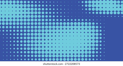 Abstrakter Neon-Cyan-Halbton-Punktbildverlauf auf lebendigem Royal Blue Hintergrund, Vektorgrafik.