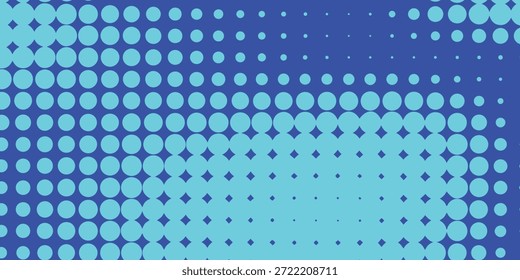 Abstrakter Neon-Cyan-Halbton-Punktbildverlauf auf lebendigem Royal Blue Hintergrund, Vektorgrafik.