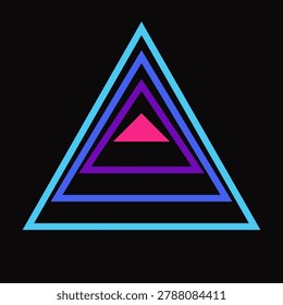 Abstract neon cyberpunk geometric composition featuring nested concentric triangles in cyan purple and magenta on dark background illustration