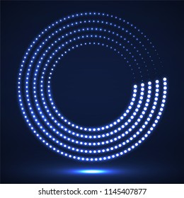 Abstract neon dotted circles. Glowing dots halftone circle. Vector
