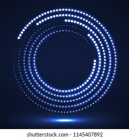 Círculos de neón abstracto. Los puntos brillantes dan un círculo de media tonalidad. Vector