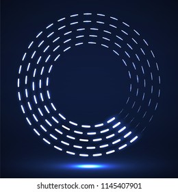 Abstract neon dotted circles. Glowing dots halftone circle. Vector