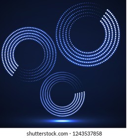 Abstract neon dotted circles. Glowing dots halftone circle. Vector