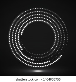 Abstract neon dotted circles. Glowing dots halftone circle. Vector
