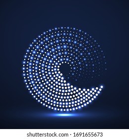 Abstract neon dotted circles. Glowing dots halftone circle. Vector logo