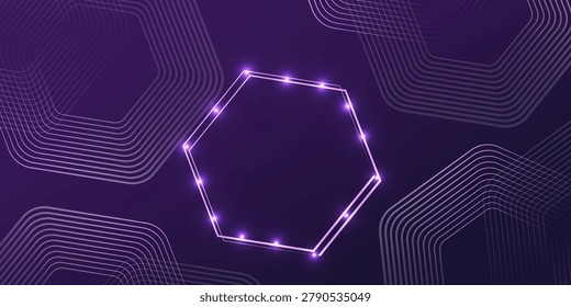 abstract Neon double hexagon frame with shining effects and sparkles on dark background,diagonal pattern set geometric 