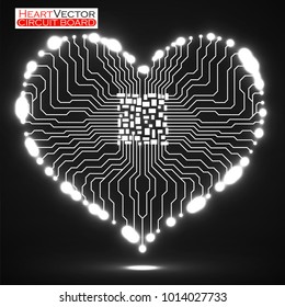 Abstract neon electronic circuit board with cpu in shape of heart, technology background, vector illustration eps 10