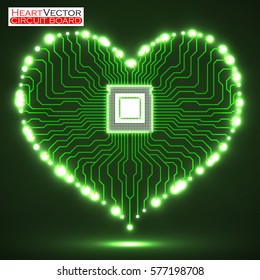 Abstract neon electronic circuit board in shape of heart, technology background, vector illustration eps 10