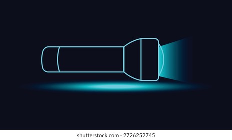 Abstrakte Neon Taschenlampe Illustration leuchtend türkis auf dunklem Hintergrund ideal für Beleuchtung Macht Notfall Technologie Innovation Sicherheit und moderne minimale kreative Design-Visuals
