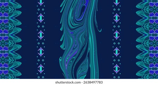 Abstract Neon Floral and Marble Pattern on Dark Background