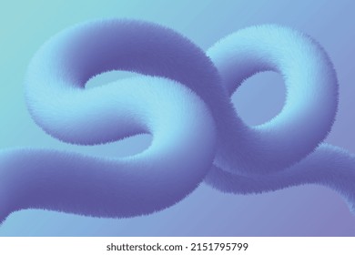 Abstract neon fluid gradient composition. Twisted hairy shape illustration. Curve curl fluffy shape background