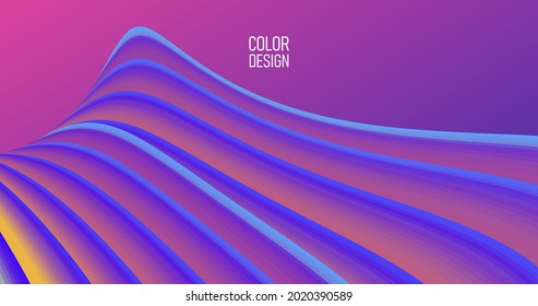 Abstract neon fluorescent 3d sound wave or mountain of layers, hi tech composition, modern design fluid element