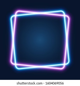 Abstract neon frame, blue and pink square, vector illustration.
