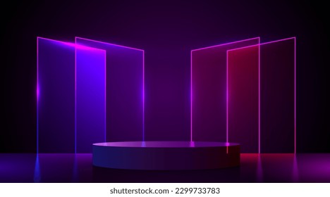 Abstract neon futuristic podium background. Product presentation, mock up, show cosmetic product, Podium, stage pedestal or platform. Vector illustration