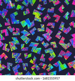 Abstract neon geometric pattern with grunge effect.