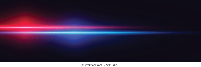 Resumo neon brilho horizontal splash de luz azul e vermelha.