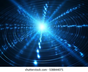 Abstract neon glowing circles on dark background. Vector light effect.