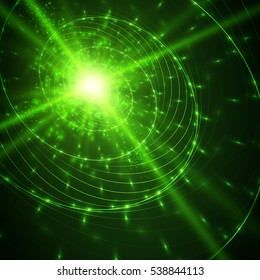 Abstract neon glowing circles on dark background. Vector light effect.