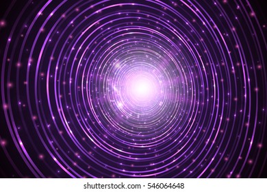 Abstract neon glowing circles on dark background. Vector light effect.