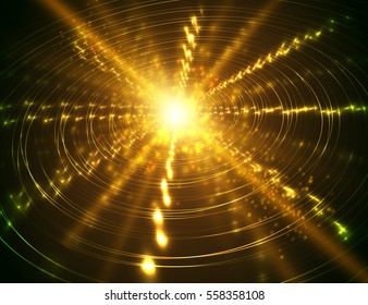 Abstract neon glowing circles on dark background. Vector light effect.