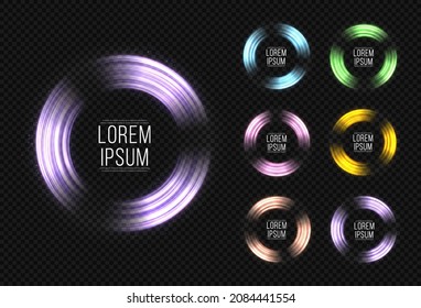 Abstract neon glowing circles. Sparkling frames design. Luxury decorative round banner. Set of neon rings of different colors.