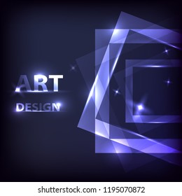 Abstract neon glowing design on a dark background. Square frames with highlights. Vector illustration